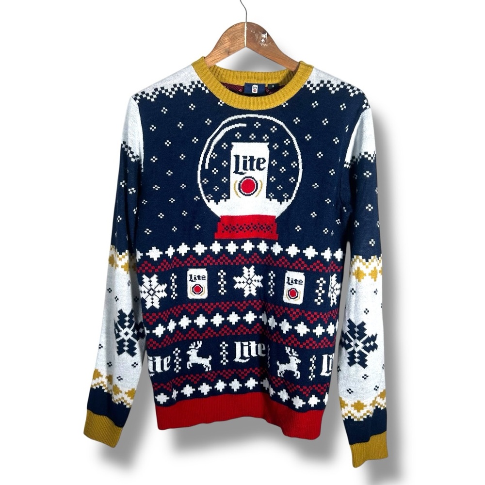 FOCO Miller Lite Snowglobe Ugly Christmas Sweater Size Medium